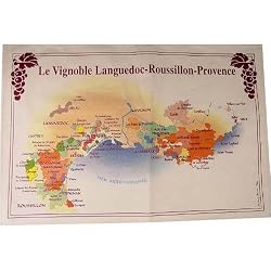 Languedoc Roussillon Provence Wines map instructional and Pictorial on Printed Towel. Terroirs de France Tea Towel