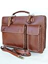 Leather Briefcase / business pocket with belt tan, for Folder / laptop suitable, Italy