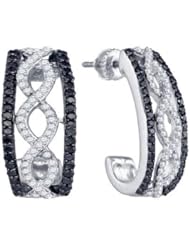 1.04 cttw 10k White Gold Black Diamond and White Diamond Infinity Hoop Earrings (Real Diamonds: 1.04 cttw)
