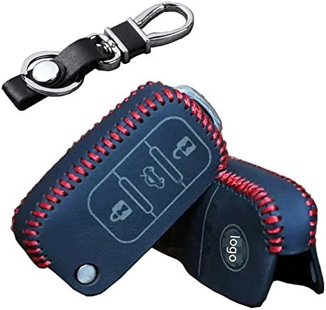 Chihiro Genuine leather Remote Key Fob Case Fit For Volkswagen Skoda Seat 3 Button Black