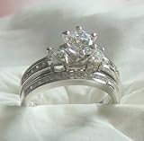Antique Estate Style Cz Wedding Ring Set 14k White Gold 925