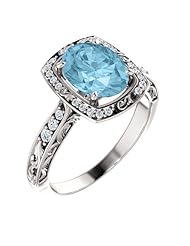Platinum 9.00x7.00mm Oval Cut Aquamarine and Diamond Ring -- LIFETIME WARRANTY