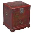 Handmade Oriental Furniture - 23" Antique Style Red Leather Heirloom End Table / Storage Chest