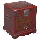 Handmade Oriental Furniture - 23" Antique Style Red Leather Heirloom End Table / Storage Chest