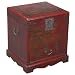 Handmade Oriental Furniture - 23" Antique Style Red Leather Heirloom End Table / Storage Chest