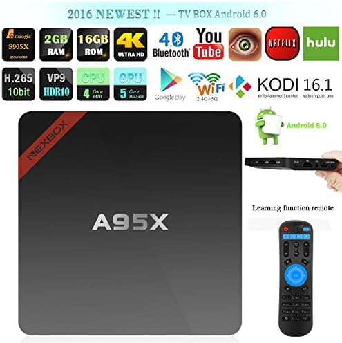 [2nd Generation] Nexbox A95X - Android 6.0 TV Box Amlogic S905X Quad Core - 3D 4K HD Support - Dual 2.4G,5G WiFi - 2GB/16GB - Bluetooth 4.0 - Kodi 16.1 Player Fully Loaded Streaming Media Player