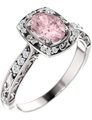 Platinum 7.00x5.00mm Oval Cut Morganite and Diamond Ring -- LIFETIME WARRANTY