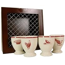 A La Ferme Egg Cup Set of 4 in a Chicken Wired Gift Box, French Hens and Chicks Design