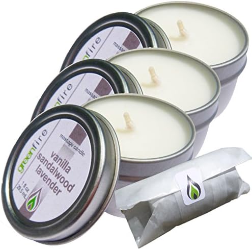 Greenfire All Natural Massage Oil Candles, Lavender Sandalwood Vanilla, Travel Size 1 Fluid Ounce, Set of 3