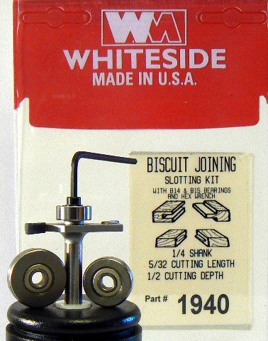 WHITESIDE MACHINE PART #1940 BISCUIT JOINING KIT 1-1/2 DIA X 5/32 CL X 1/2 DEEP X 1/4 SHANK X 2 OAL