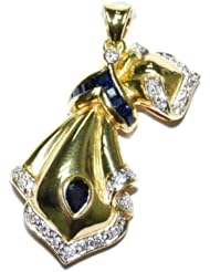 Genuine Diamond Blue Sapphire Brooch/Pendant 18K Yellow Gold [I_015]