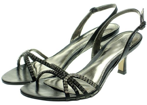 Couture Discount Party Sandalen Peep Toes Heels Strass Schwarz (S74n), Gr. 39