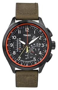 Timex Men's Iq T2P276 Green Leather Analog Quartz Watch with Black Dial