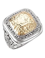 925 Silver Hammered Square Ring with 18k Gold Accents- Sizes 6-8