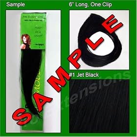 #1 Black, 6 Inch Sample of Clip on in Human Hair Extensions Set