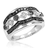 Black and White Diamond Anniversary Ring in Sterling Silver (1/2ct tw Sizes 6-8)