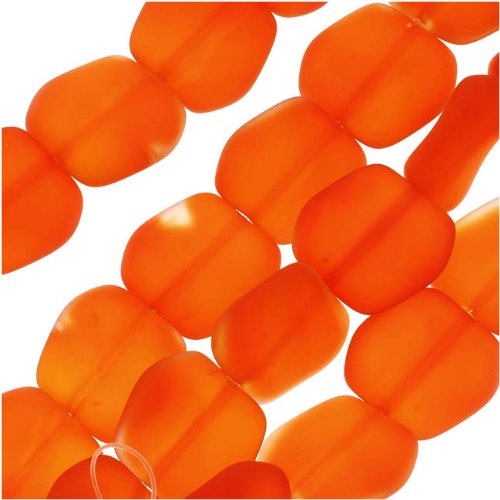 Cultured Sea Glass, Square Nugget Beads 18x17mm, 6 Pieces, Tangerine Orange