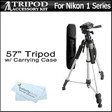 57 Camera Tripod w/ Carrying Case For Nikon 1 J1 V1 Mirrorless Digital Camera + BP MicroFiber Cleaning Cloth