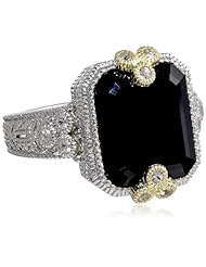 Judith Ripka "Estate" Bezel Set Emerald Stone Black Ring