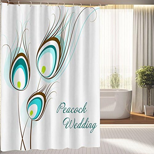 Flawless Peacock Feathers Watercolor Painting Bathroom Shower Curtain, Shower Rings Included 100% WaterProof Polyester Fabric 66" X 72" Bath Shower Curtain