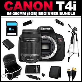 Canon EOS Rebel T4i 18.0 MP CMOS Digital SLR Camera (Body Only) + Canon EF-S 55-250mm f/4.0-5.6 IS II Telephoto Zoom Lens for Canon Digital SLR Cameras (8GB Beginner Bundle Kit) 6558B001,2044B002