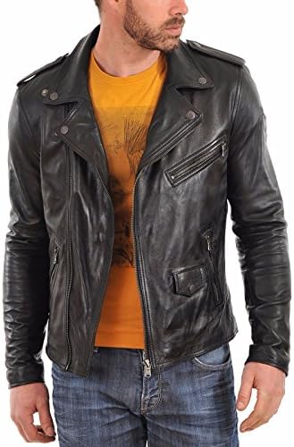 Men's Designer Rocker Style Full Sleeve Black Leather Jacket(AK25-L)