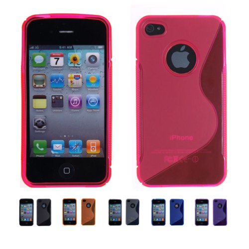 Best Price PINK Apple iPhone 4 ( iPhone 4G, iPhone 4th Generation) 16GB 32GB S-CURVE TPU Transparenet Gel Case Silicone Skin Case Cover + Free Screen Protector (Many Colors Available), PINK