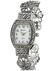 Geneva Platinum Convex Marcasite Womens Watch