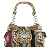 Pink Zebra Striped Studded Rhinestone Purse Bronze Trim