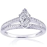 0.85 Ct Marquise Cut Diamond Split Band Engagement Ring Pave 14K SI2-E COLOR GIA