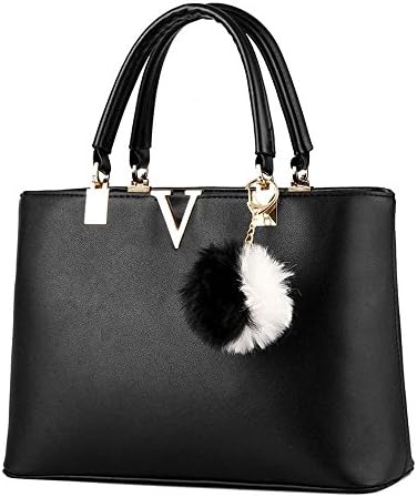 Wocao Women's Hairball Fashionable Sling Tote Bags Top Handle Handbag(Black)