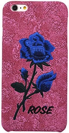 IPhone 6S Plus Case, Luxury Vintage [Ultra Thin][Handmade] Embroidery Rose Flower Back Cover Case for Apple IPhone 6 Plus-Mei red