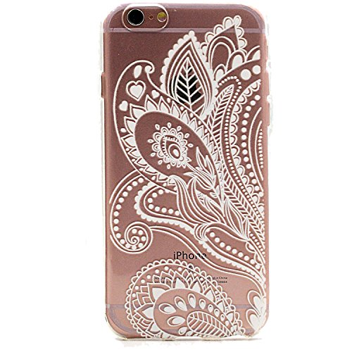 iPhone 6 Case,iPhone 6S Case LUOLNH Henna White Floral Paisley Flower Hard Plastic Clear Case Silicone Skin Cover for Apple Iphone6 4.7 inch Screen