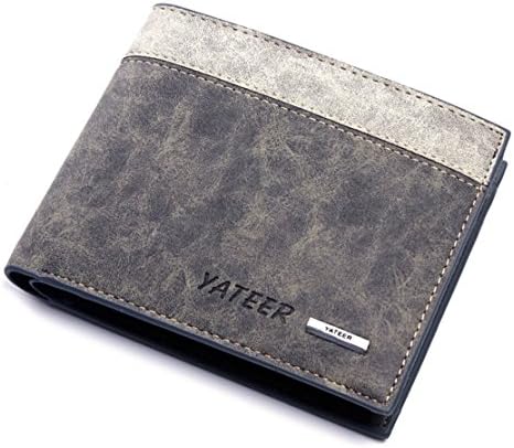YATEER Men's Slim Faux Leather Bifold Wallet Passcase Removable Flip Up ID Window BB016 (gray, transverse)