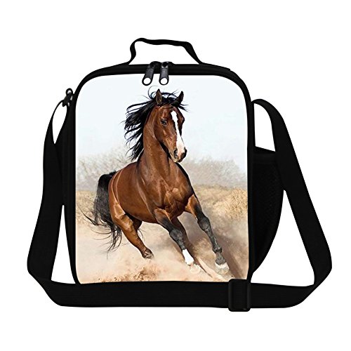 Creativebags Man and Women Lunch Bags Boxes for Outdoors Sports Leisure Life and School Children Boys Girls Polyester 3D Horse Prints