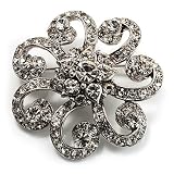 Charming Diamante Floral Brooch (Silver Tone)