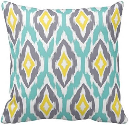 Connie Frank aqua grey yellow Ikat Custom Rectangle Pillow Protector Cover 20x26inch