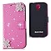 Mavis's Diary Bling Crystal Flower Rhinestone Fashion Leather Wallet Type Magnet Design Flip Luruxy Case Pink Cover with Soft Clean Cloth (Samsung Galaxy S4 9500 9505 M919)