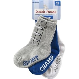 Luvable Friends 3-Pack “Shoe” Baby Socks (non-skid)