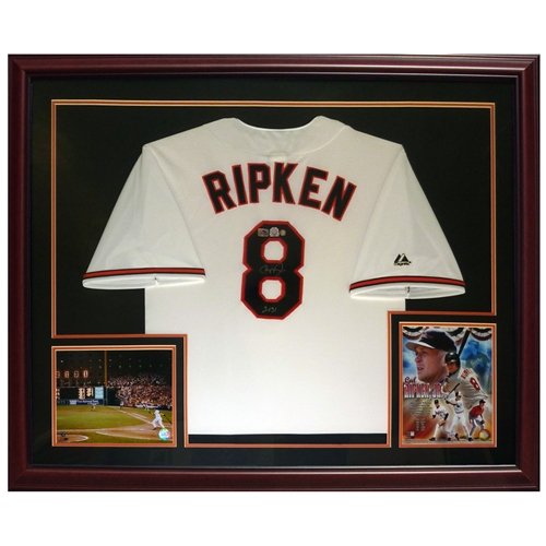 Cal Ripken Jr. Autographed Baltimore Orioles Deluxe Framed White #8 Jersey w/ 