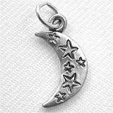 Crescent Moon with Stars Silver Charm