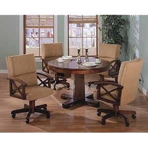Best Buy Three-in-One Solid Oak Wood Pool Poker Game Dining Table Chairs set: Home & Garden