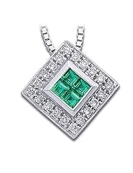 14K White Gold Emerald and Diamond Necklace
