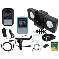 iShoppingdeals - 12 Premium Item Accessory Bundle for Sandisk Sansa Fuze+ Plus 4GB , 8GB , 16GB: Black/Blue Protective Skin Cover + Car Charger + Wall Charger + USB Data Cable + 3.5mm Audio Cable + Headset + Black Speaker + Screen Protector + Armband + Clip + Fishbone Keychain