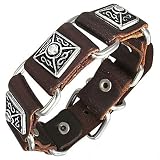 Antiqued Infinity Pyramid Brown Leather Buckle Bracelet