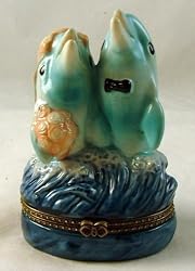 Married Couple Wedding Dolphins Hinged Trinket Box phb