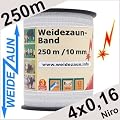 Weidezaun Band 250m, 10mm, 4x0,16 Niro, wei� 1* Weidezaunband Weidzeaunbreitband Pferdeband