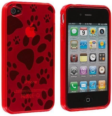 Accessory Planet(TM) Red Dog Paw TPU Rubber Skin Case Cover Accessory for Apple iPhone 4 / 4S by heywan