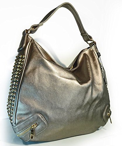 New MMS Design Studio Large, Quality Rhinestone Laced Hobo - Pewter