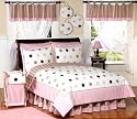 Pink and Brown Modern Polka Dots Girls 4 pc Twin Kids Childrens Bedding Set by JoJo Designs